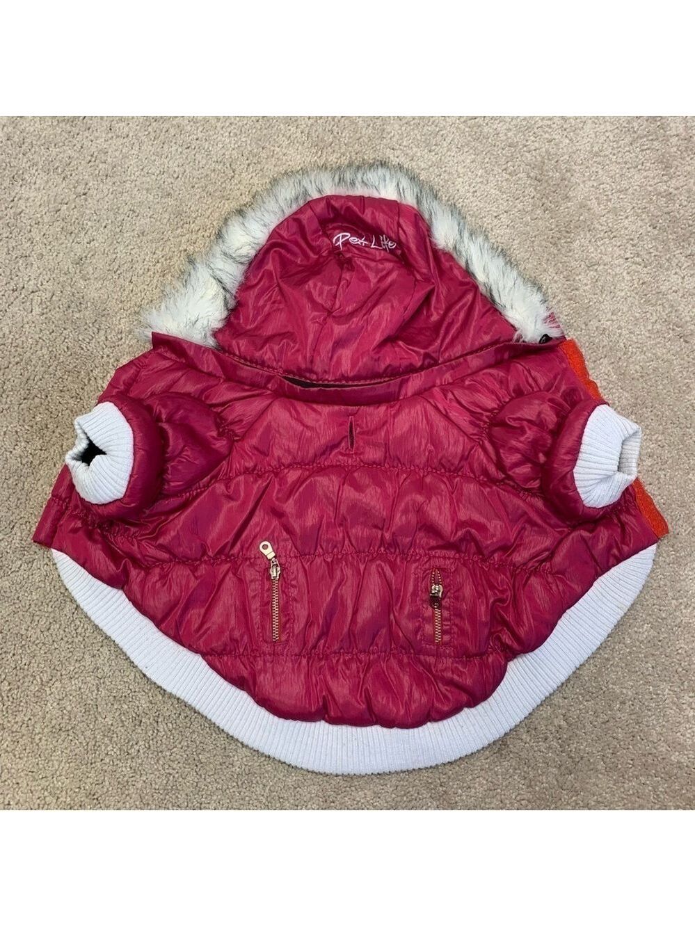 𝅺SMALL dog pink Thinsulate Puffer faux fur lined hooded jacket coat Sz S pet